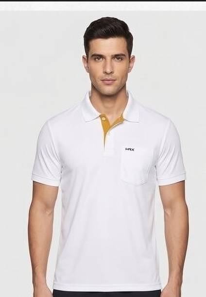 Women Solid Polo Neck Polycotton White T-Shirt