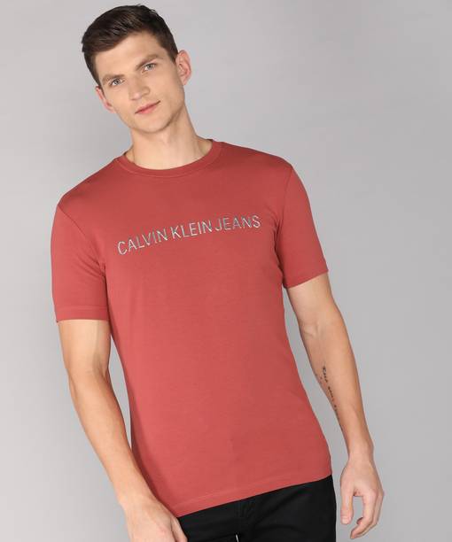 Calvin Klein Jeans Typography Men Round Neck Brown T-Shirt