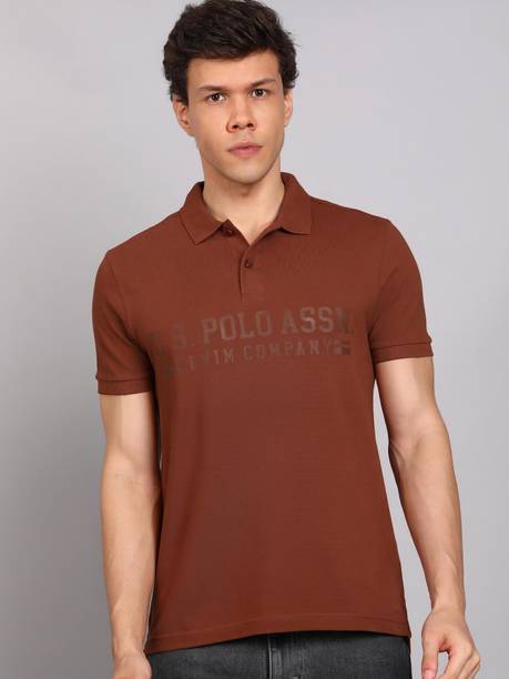 Men Printed Polo Neck Pure Cotton Brown T-Shirt