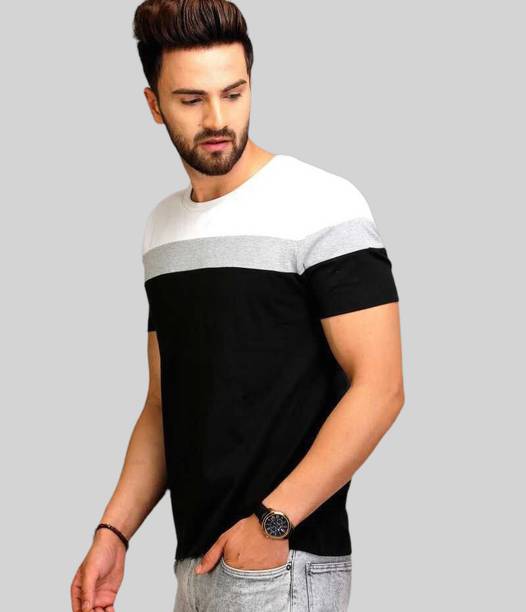 TAZO Men Solid Round Neck Cotton Blend Black T-Shirt