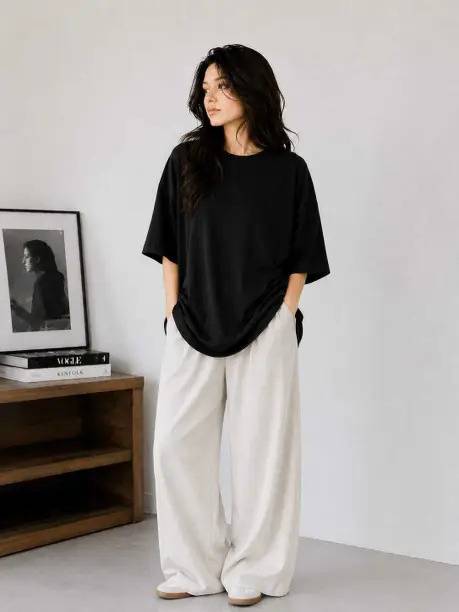 Women Solid Cowl Neck Bamboo Black T-Shirt
