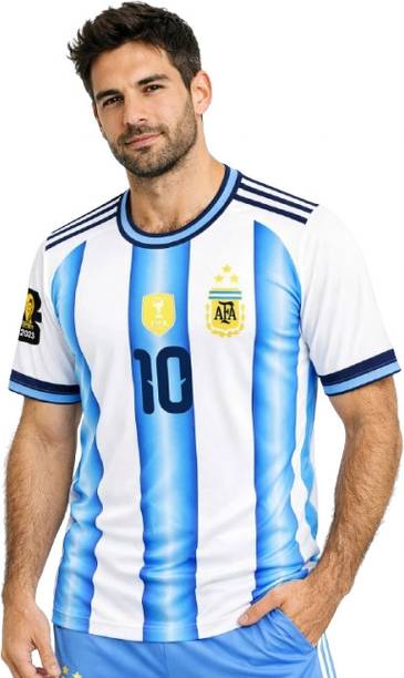 Men Striped, Printed, Graphic Print Round Neck Polyester White, Light Blue T-Shirt