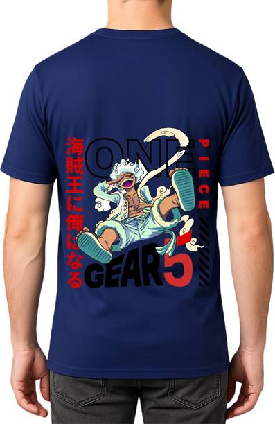 tierstore Men Printed Round Neck Pure Cotton Blue T-Shirt