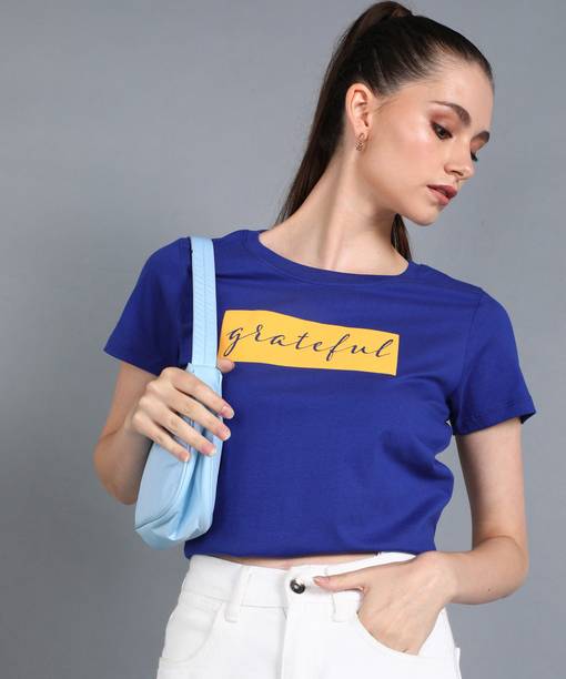 METRONAUT By Flipkart Printed Women Round Neck Cotton Blend Dark Blue T-Shirt