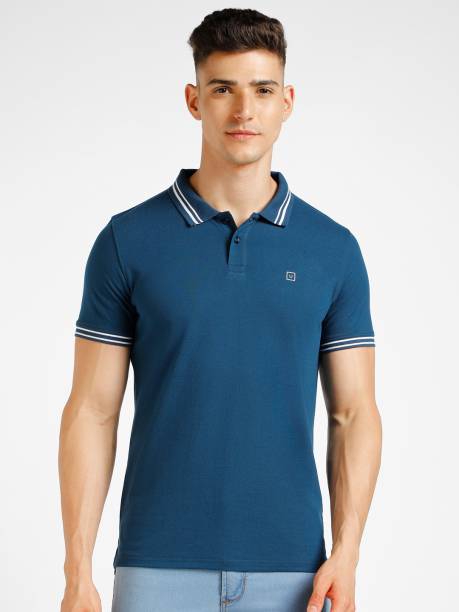 Men Solid Polo Neck Cotton Blend Blue T-Shirt