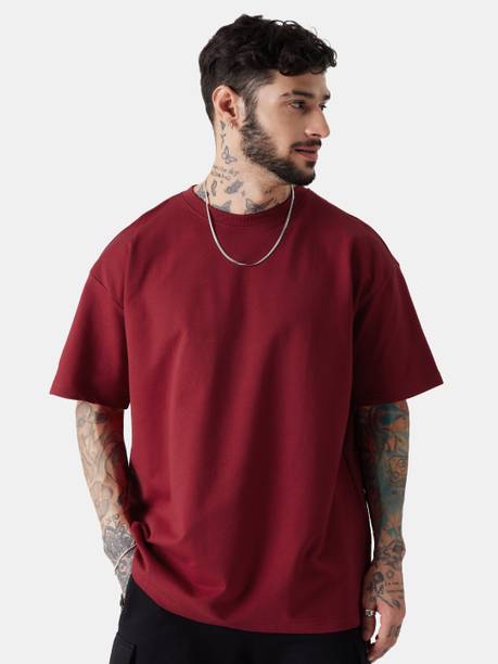 The Souled Store Men Solid Round Neck Cotton Blend Red T-Shirt