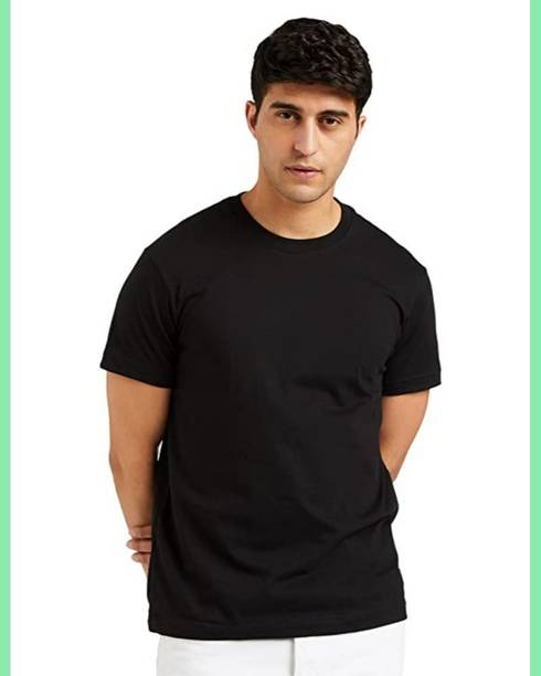 Men Solid Round Neck Cotton Blend Grey T-Shirt