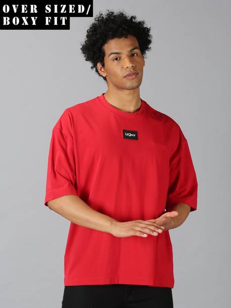 UrGear Men Solid Round Neck Pure Cotton Red T-Shirt