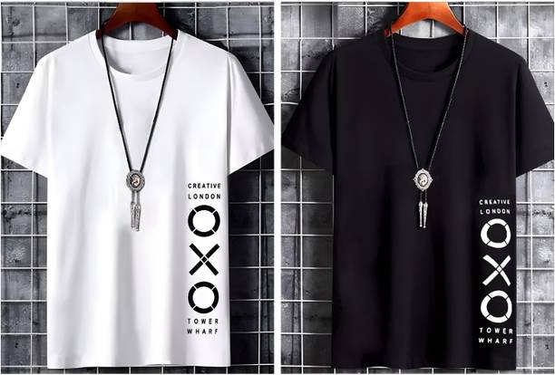 TEE TREE Men Graphic Print Round Neck Polyester White, Black T-Sh