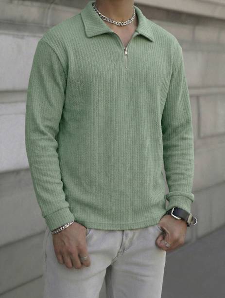 Men Solid Polo Neck Cotton Blend Light Green T-Shirt