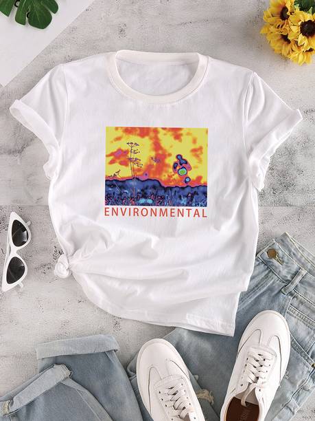 Urbanic Printed Men Round Neck White T-Shirt