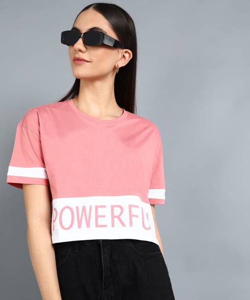 METRONAUT By Flipkart Printed Women Round Neck Cotton Blend Pink T-Shirt