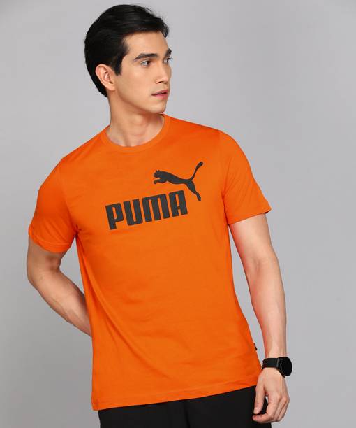 Men Printed Crew Neck Pure Cotton Orange T-Shirt