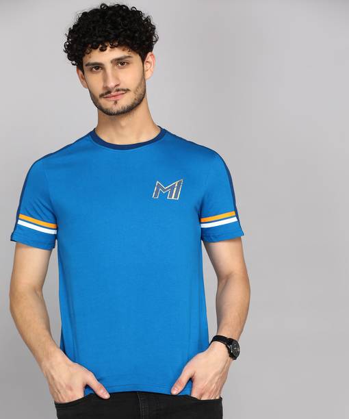 Men Solid Round Neck Pure Cotton Blue T-Shirt