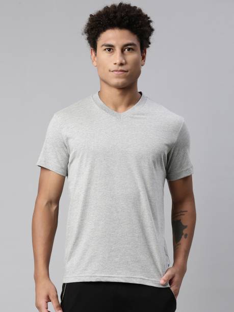 Short Sleeves, Tag Free Comfort & Smartskin Technology Style# 026 Cotton Men Solid V Neck Pure Cotton Grey T-Shirt