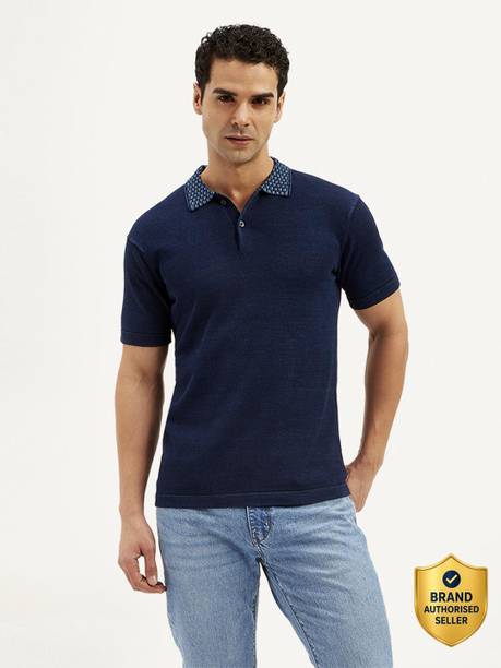 LEVI'S Solid Men Polo Neck Blue T-Shirt