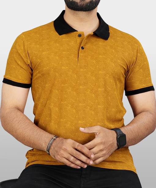 VeBNoR Men Printed Polo Neck Polyester Yellow T-Shirt