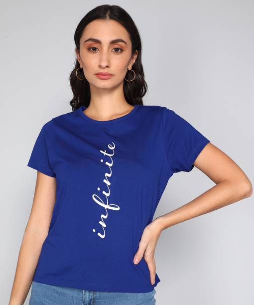 METRONAUT By Flipkart Printed Women Round Neck Pure Cotton Dark Blue T-Shirt