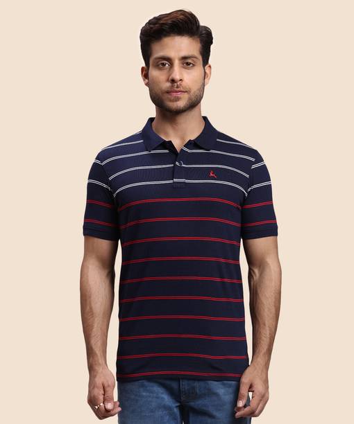 Men Self Design Polo Neck Pure Cotton Blue T-Shirt