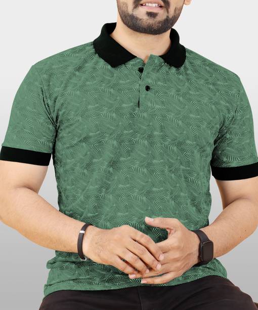 VeBNoR Men Printed Polo Neck Polyester Light Green T-Shirt