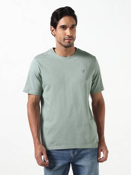 Men Solid Round Neck Pure Cotton Grey T-Shirt