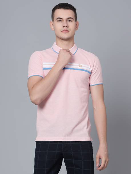 CANTABIL Men Solid Polo Neck Polycotton Pink T-Shirt
