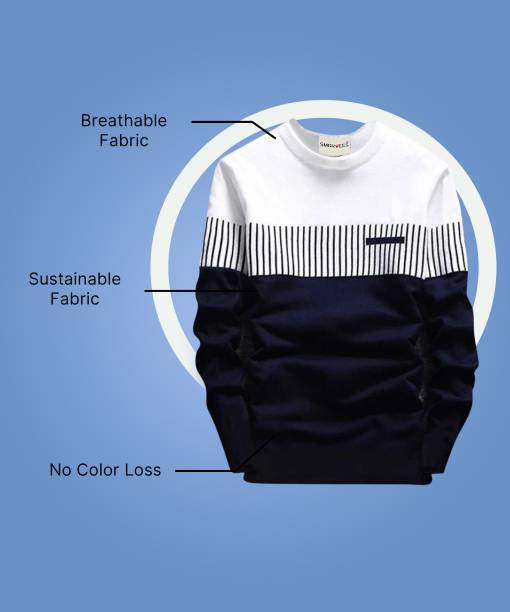 Men Colorblock Round Neck Cotton Blend White, Blue T-Shirt