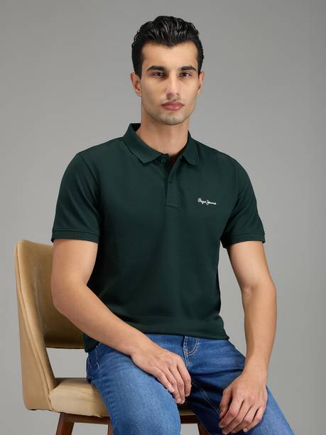 Men Self Design Polo Neck Polycotton Green T-Shirt