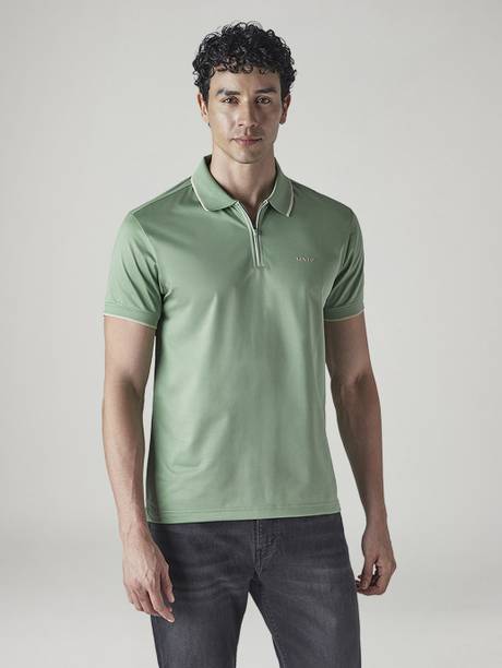 LEVI'S Men Solid Polo Neck Polyester Green T-Shirt