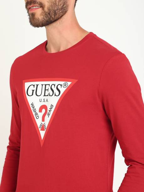 GUESS Printed Men Round Neck Red T-Shirt