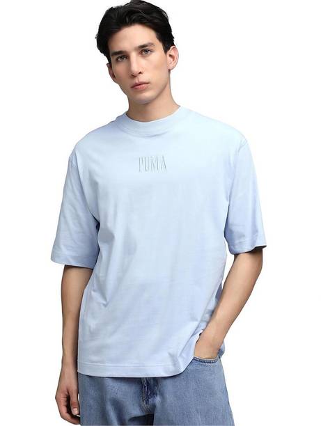 Men Solid Crew Neck Cotton Blend Light Blue T-Shirt