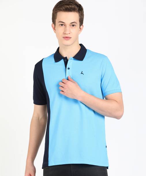 Men Solid Polo Neck Cotton Blend Blue T-Shirt