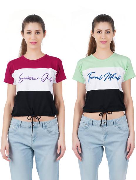 Pack of 2 Casual Regular Sleeves Color Block Women Multicolor Top