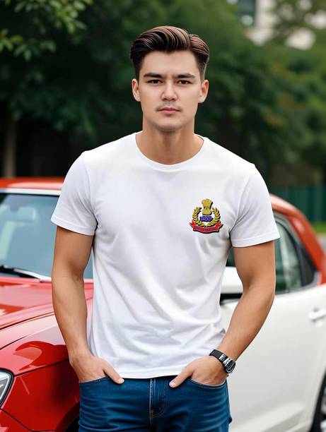 Men Printed Round Neck Polycotton White T-Shirt