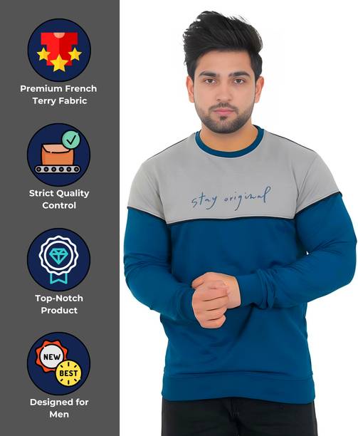 E-MAX Men Printed Round Neck Polyester Blue T-Shirt