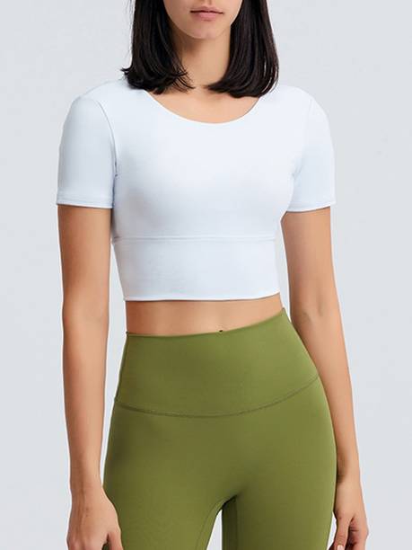 Urbanic Solid Women Round Neck White T-Shirt