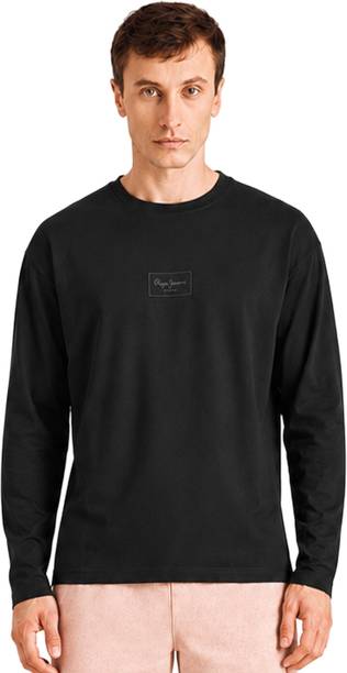 Men Solid Round Neck Cotton Blend Black T-Shirt