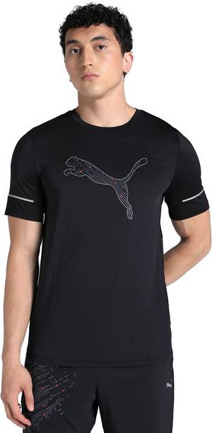 Men Printed Crew Neck Polyester Black T-Shirt