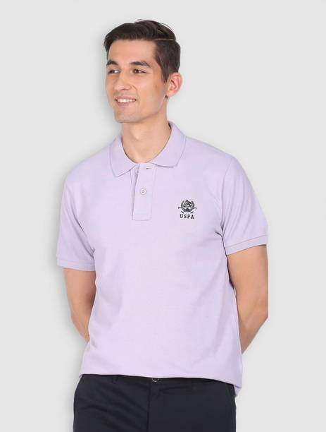 Men Solid Polo Neck Cotton Blend Purple T-Shirt