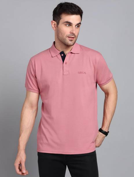 Men Solid Polo Neck Cotton Blend Pink T-Shirt