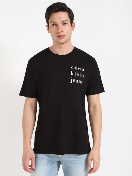 Men Typography Crew Neck Cotton Blend Black T-Shirt