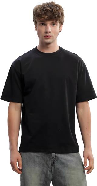 Kaido Men Solid Round Neck Organic Cotton Black T-Shirt