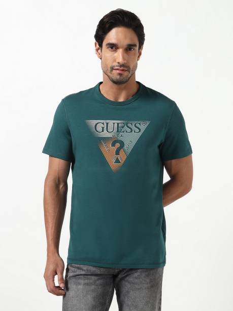 GUESS Printed Men Round Neck Blue T-Shirt