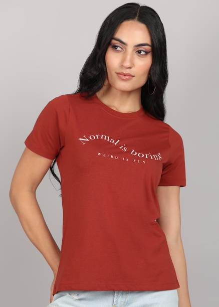 METRONAUT By Flipkart Printed Women Round Neck Cotton Blend Maroon T-Shirt