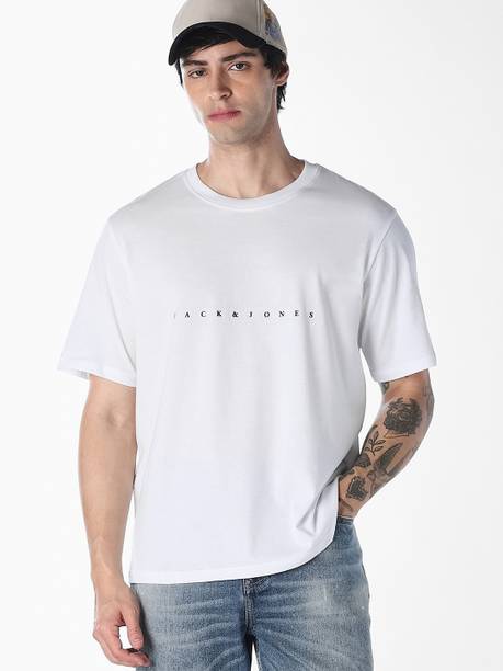 Men Typography Round Neck Cotton Blend White T-Shirt