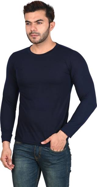 Debut Self Design Men Round Neck Navy Blue T-Shirt