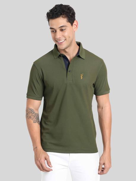 Stellers Men Solid Polo Neck Polyester Dark Green T-Shirt