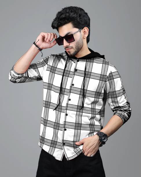 Men Colorblock Hooded Neck Cotton Blend White T-Shirt