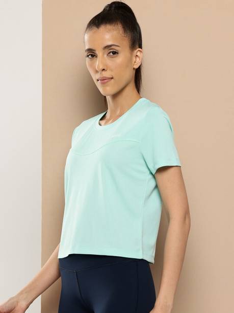 ALCIS Women Solid Round Neck Polyester Light Green T-Shirt
