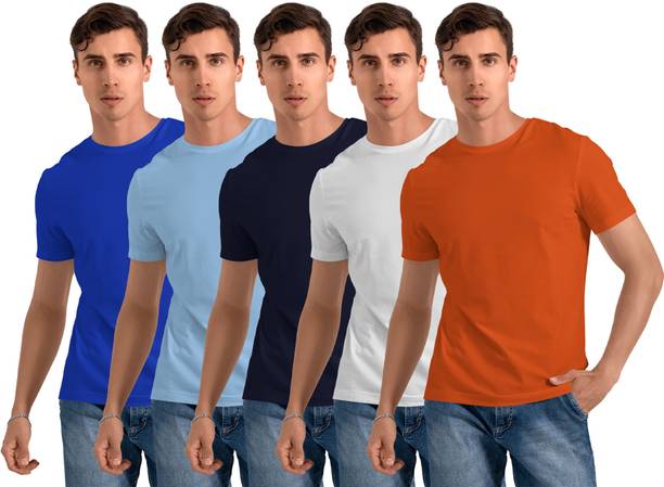 FTX Pack of 5 Men Solid Round Neck Polyester Blue, Light Bl...